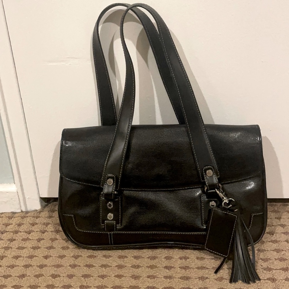 Black Leather Satchel Handbag